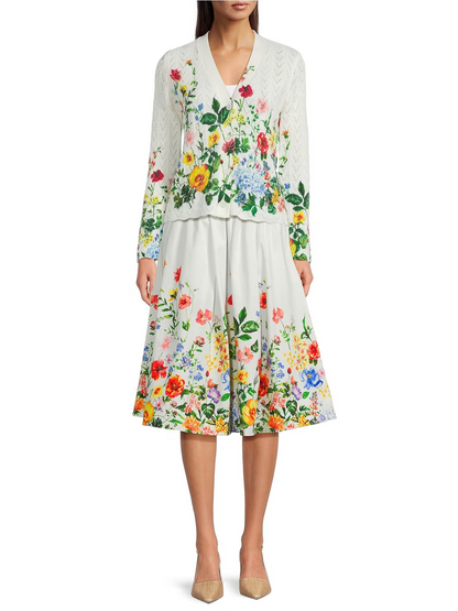 Coordinating Floral Pointelle V- Neck Long Sleeve Scalloped Hem Cardigan