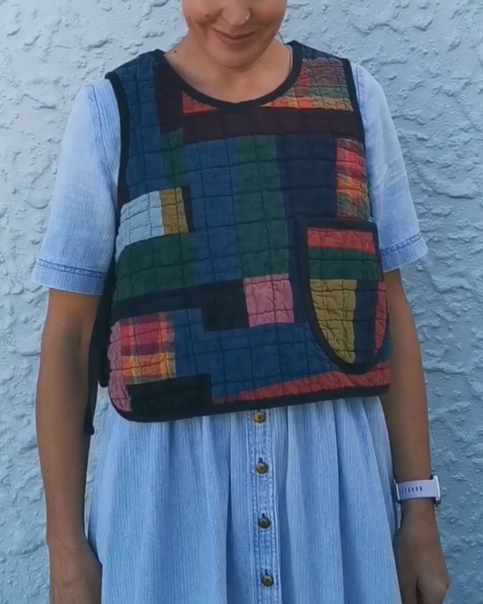 QUILTED VEST - Improv Patchwork with Side Ties