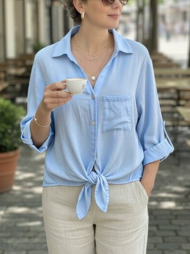 Linen Shirt with Intricate Back Embroidery
