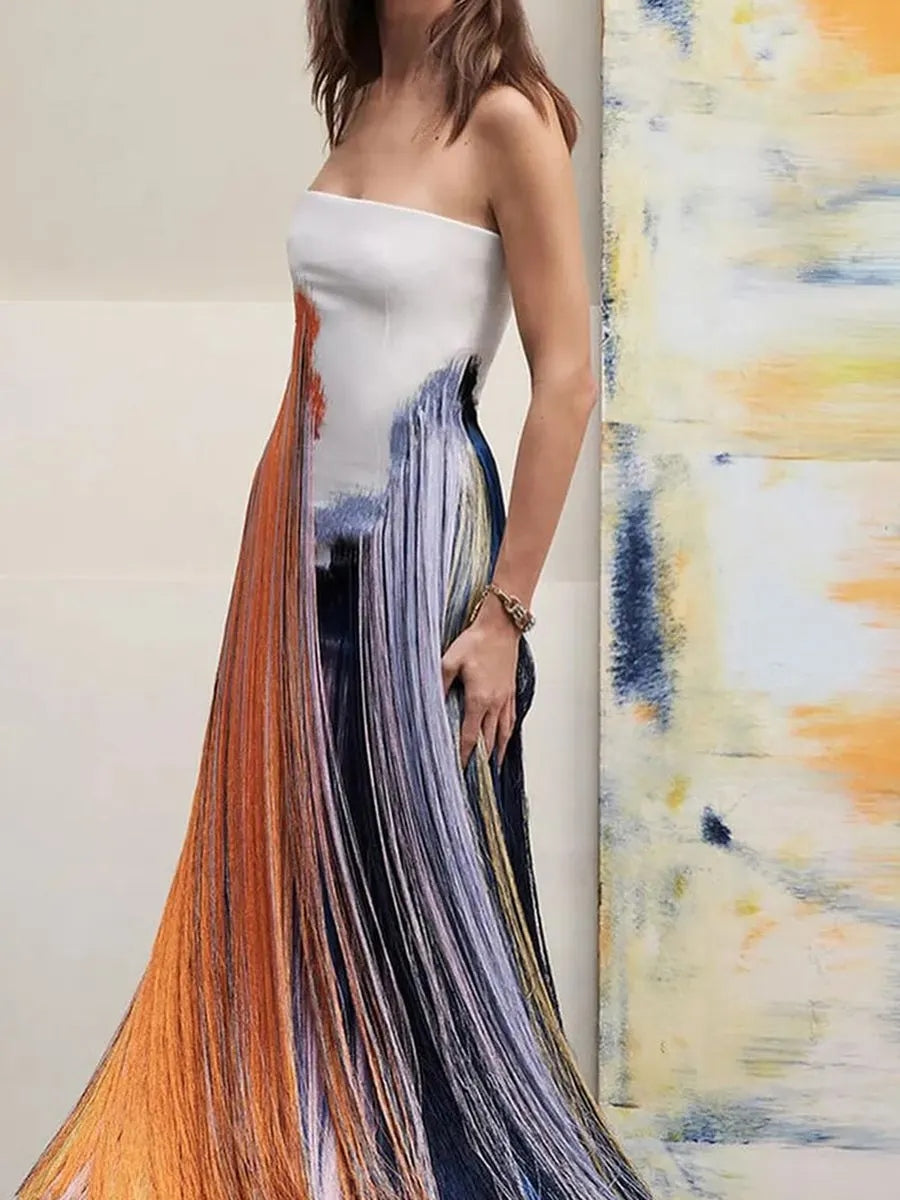 Colorblock Stylish Tassels Dress