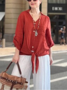 Linen Shirt with Intricate Back Embroidery