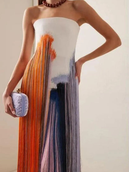 Colorblock Stylish Tassels Dress