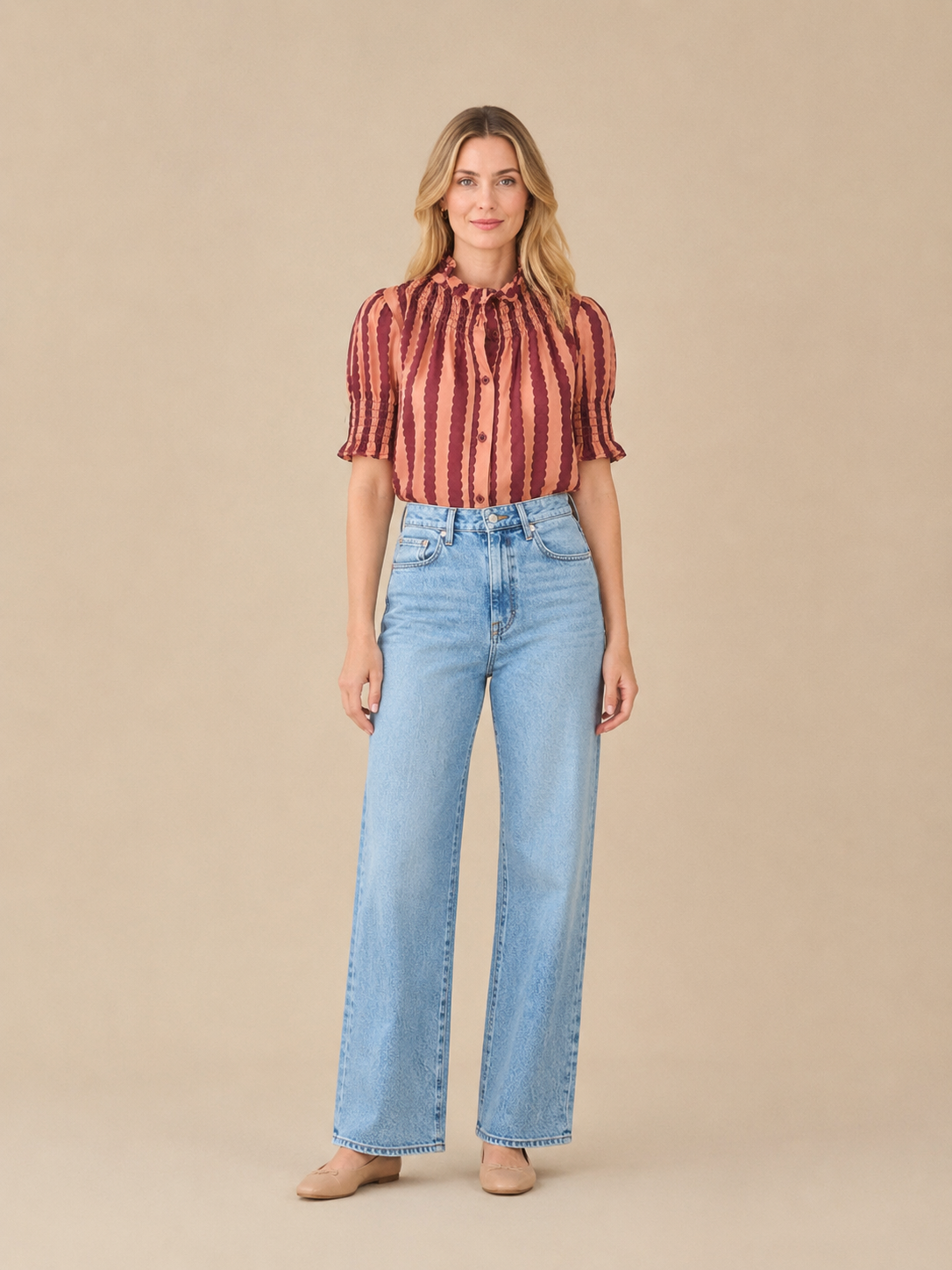 Ruffled Collar Stripe Blouse