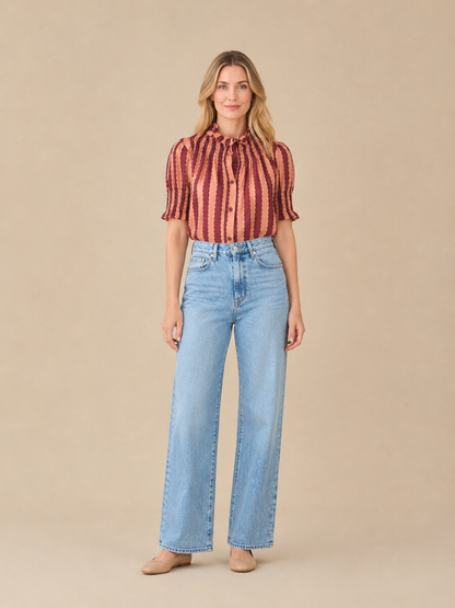 Ruffled Collar Stripe Blouse
