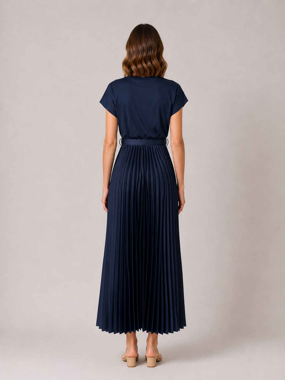 Navy Pleated Midi Dress