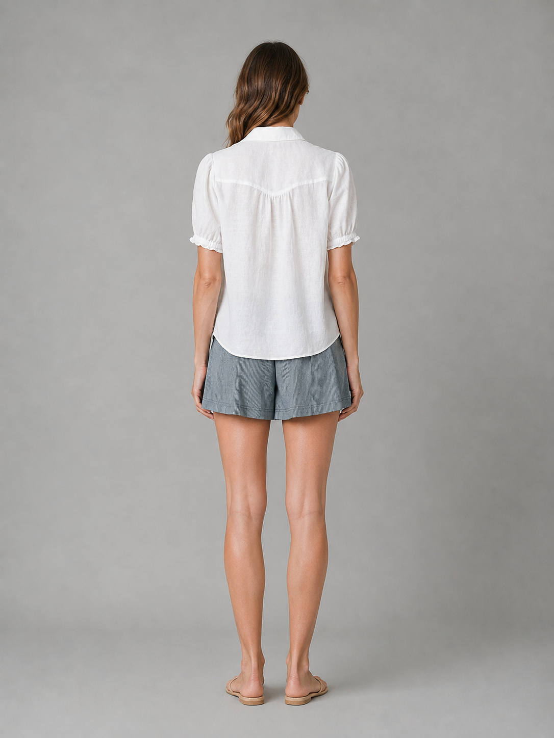 Aly 100% European Linen Puff-Sleeve Blouse