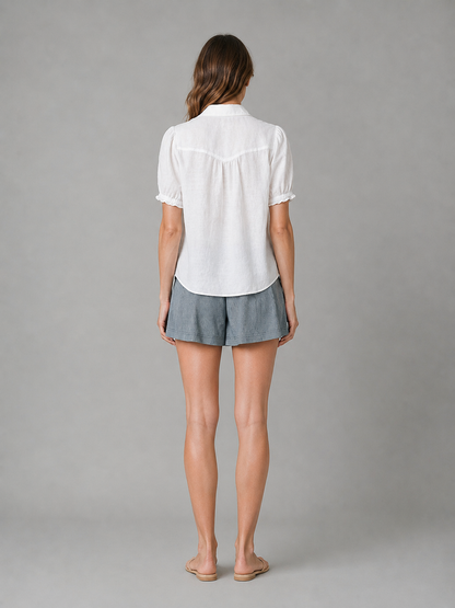 Aly 100% European Linen Puff-Sleeve Blouse