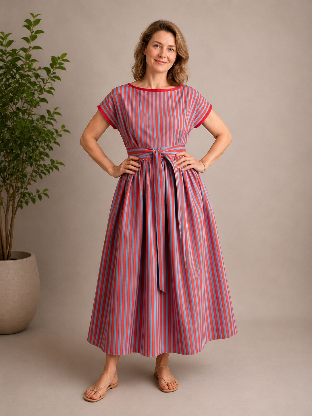 Coastal Stripe Belted Maxi Dress