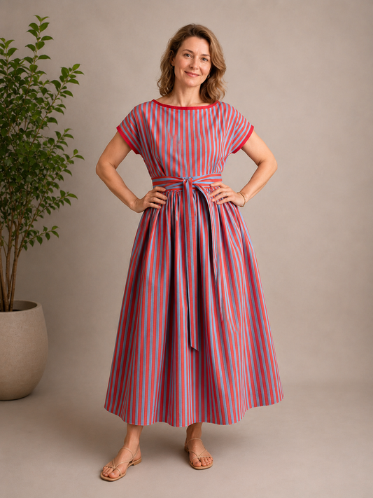 Coastal Stripe Belted Maxi Dress