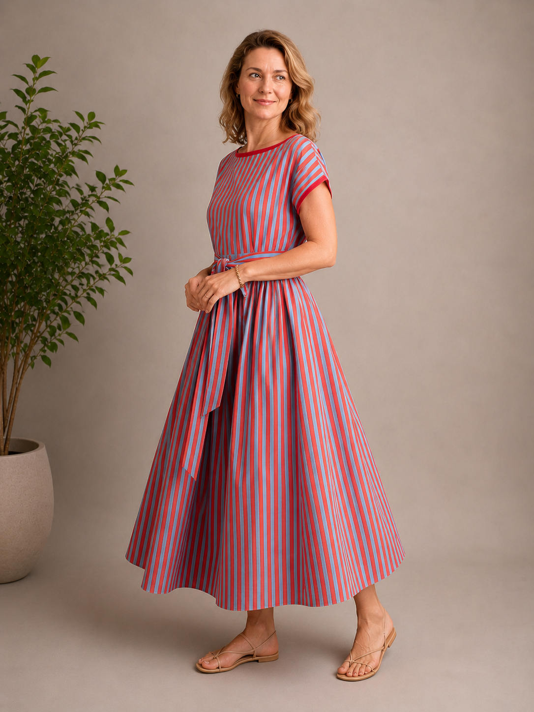 Coastal Stripe Belted Maxi Dress