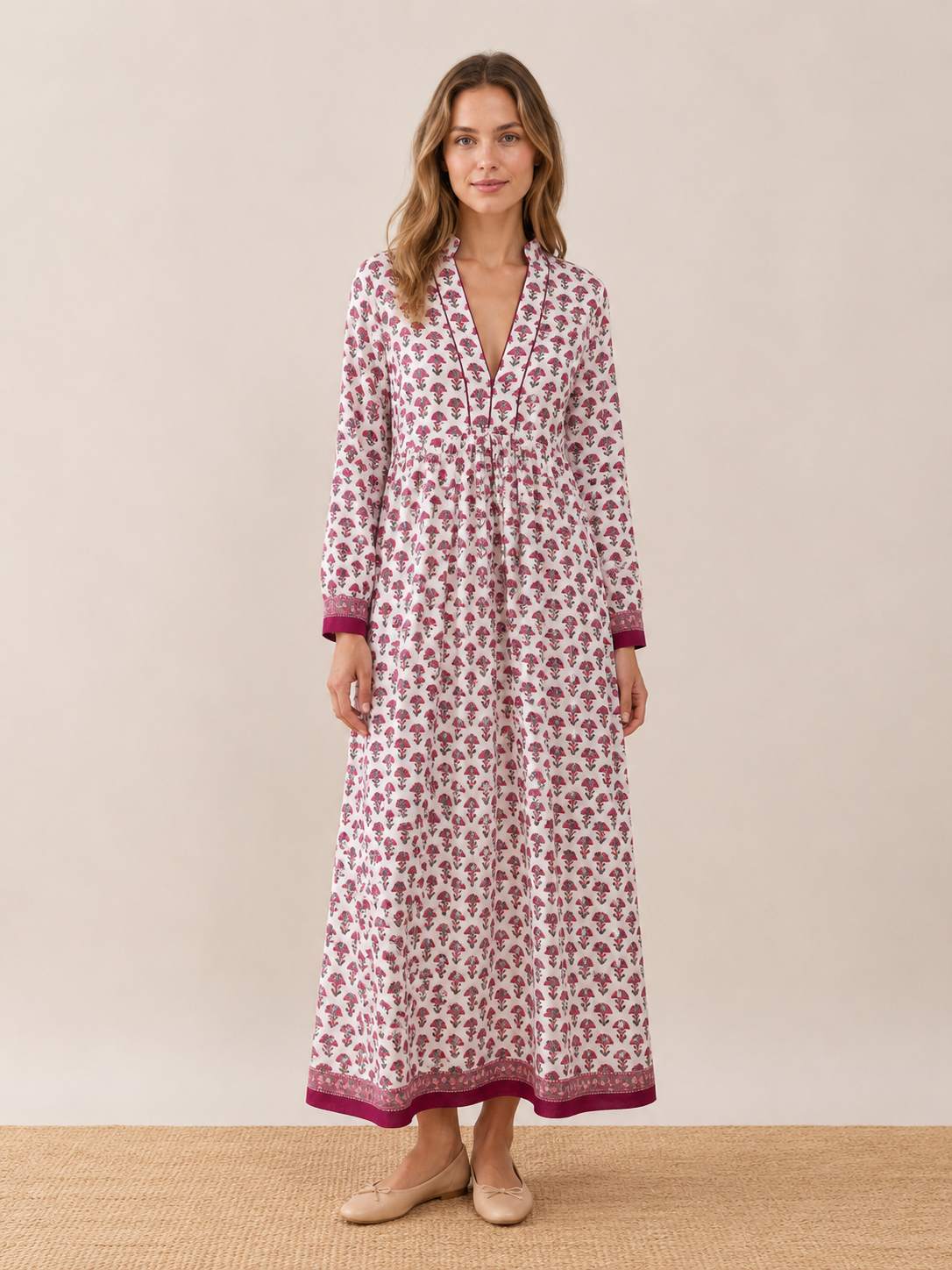Neutral Block Print Cotton Caftan