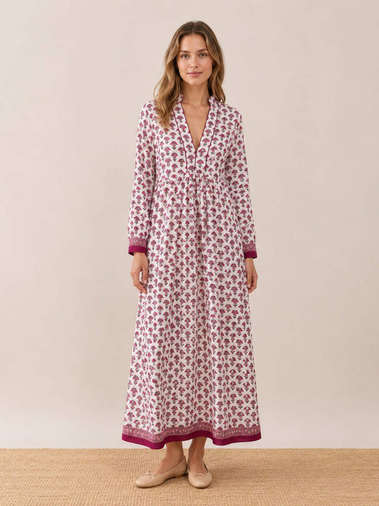 Neutral Block Print Cotton Caftan
