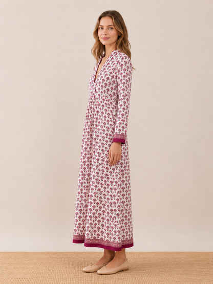 Neutral Block Print Cotton Caftan