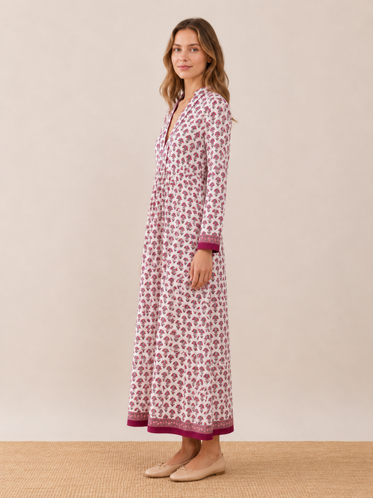 Neutral Block Print Cotton Caftan