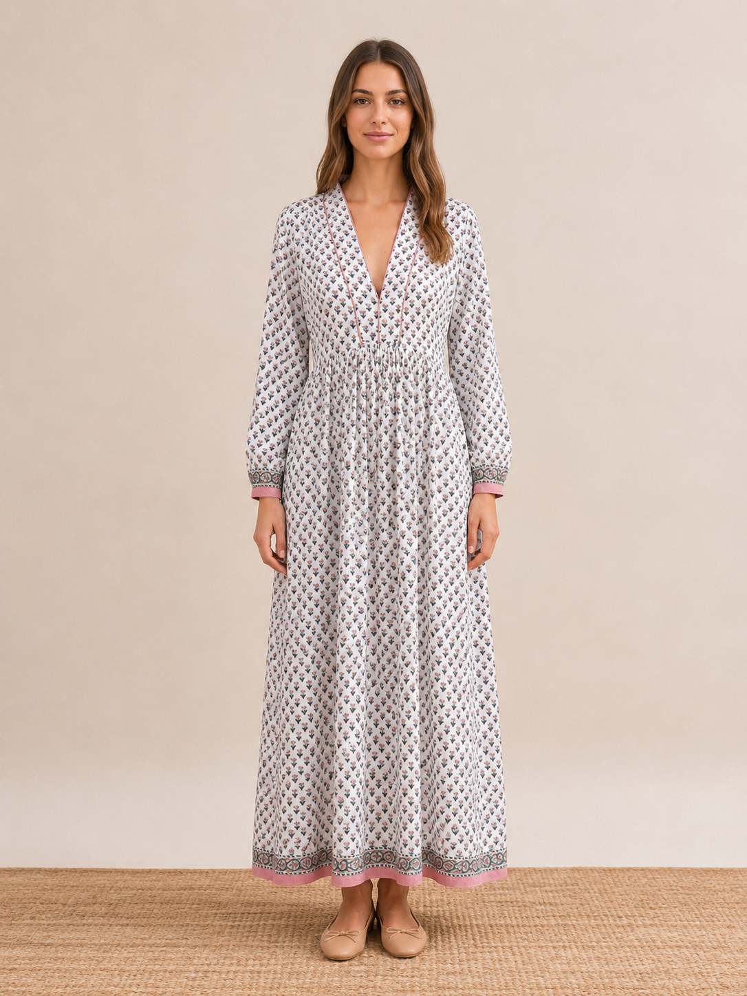 Neutral Block Print Cotton Caftan