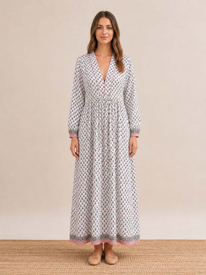 Neutral Block Print Cotton Caftan