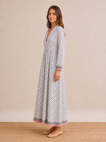 Neutral Block Print Cotton Caftan
