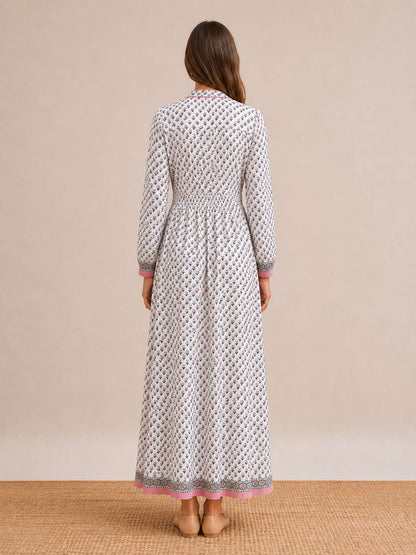 Neutral Block Print Cotton Caftan