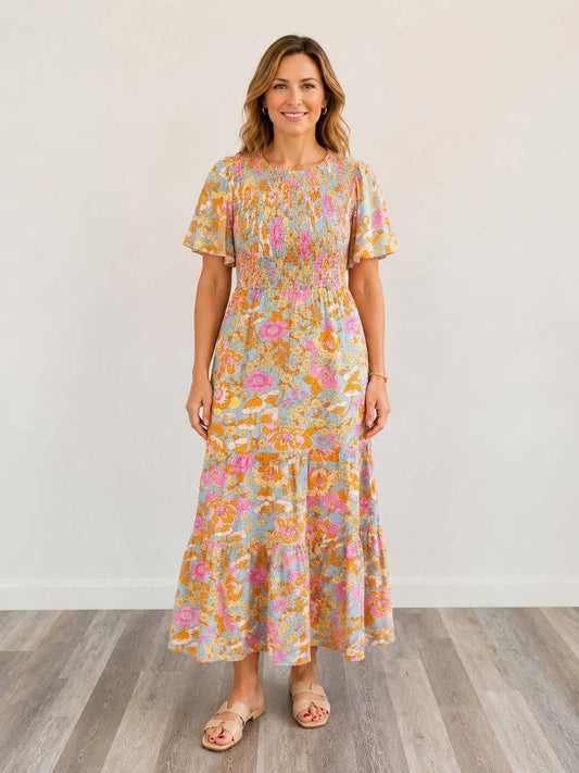 Smocked Floral Tiered Dress