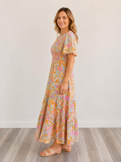 Smocked Floral Tiered Dress