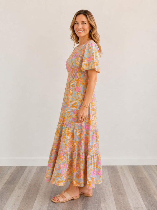 Smocked Floral Tiered Dress
