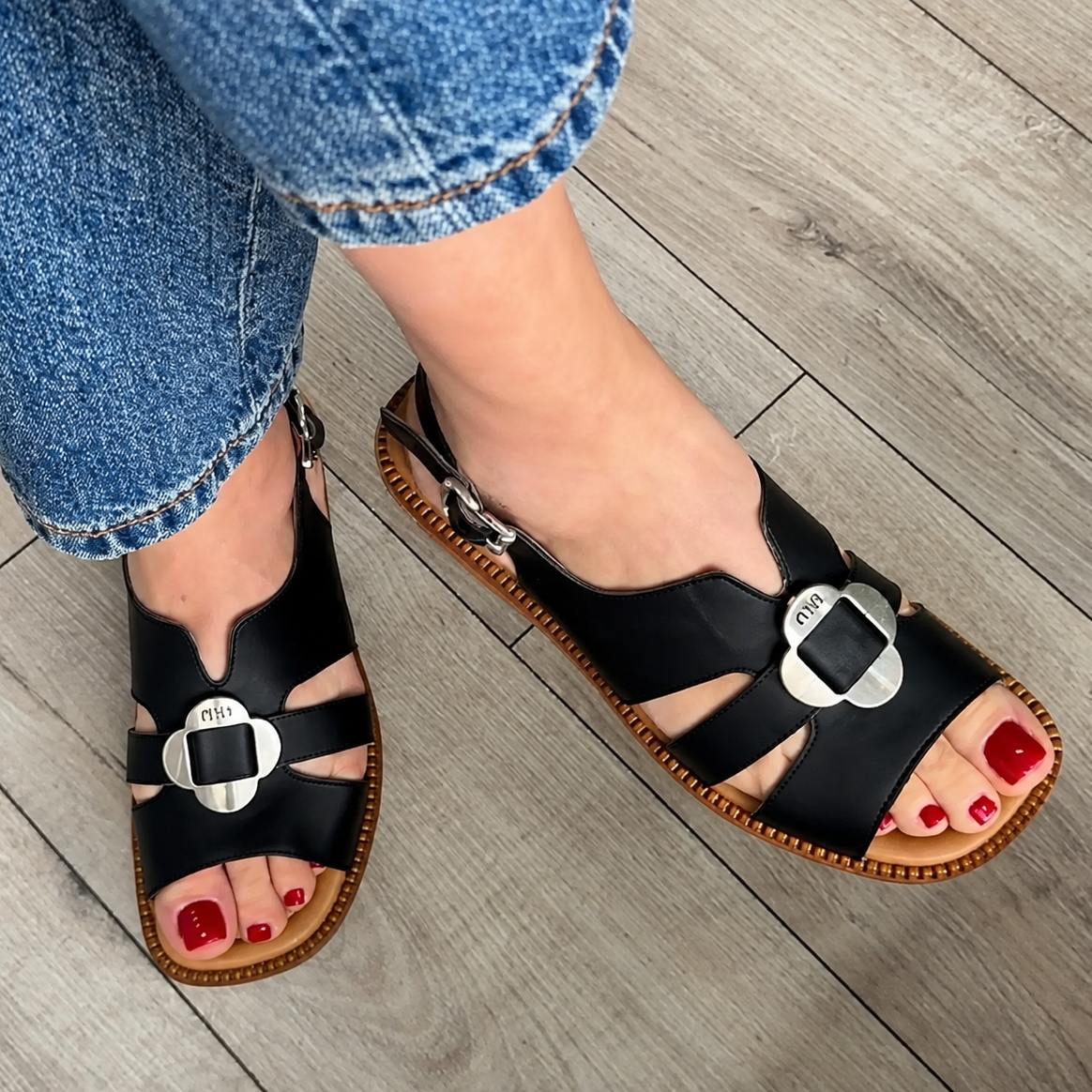 Buckle Strap Slingback Flat Sandals