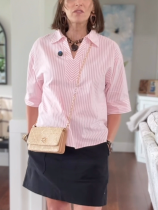 Women Striped Print Dressy Shirts