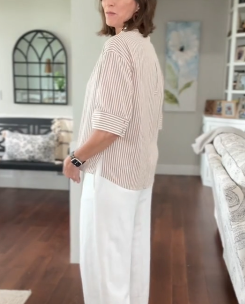 Women Striped Print Dressy Shirts
