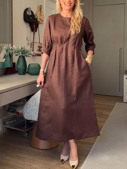 Walnut Linen Midi Dress