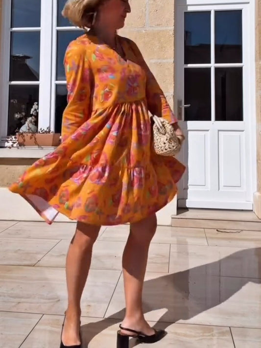Sunset Blooms Tiered Mini Dress