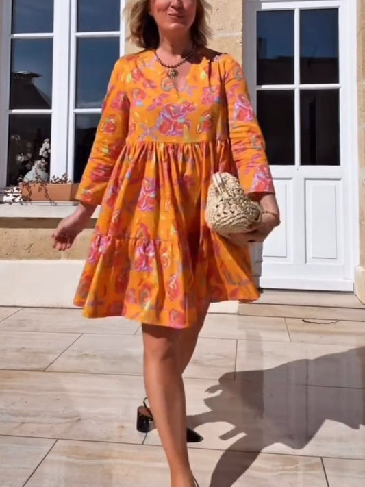 Sunset Blooms Tiered Mini Dress