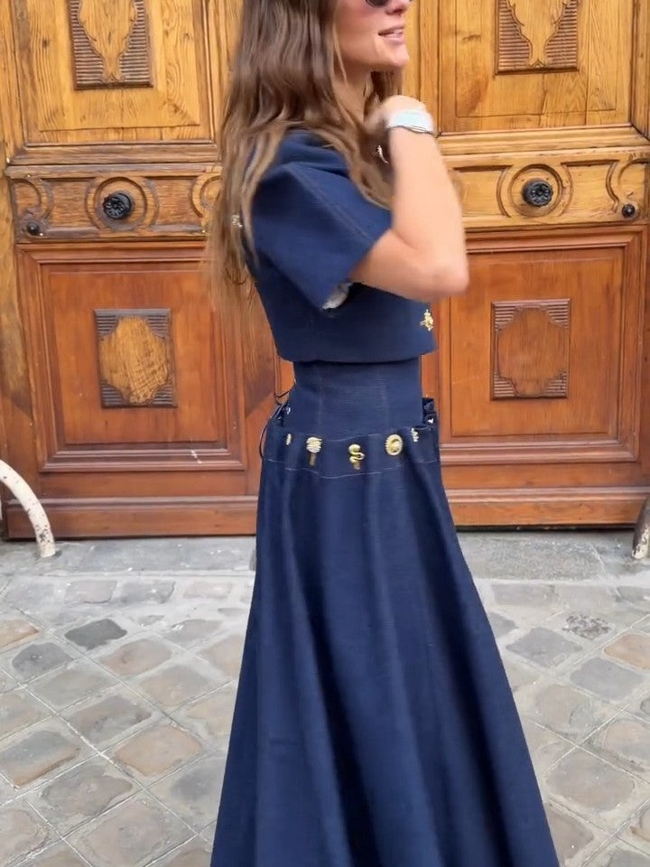 Gold Button Indigo Denim Two-Piece