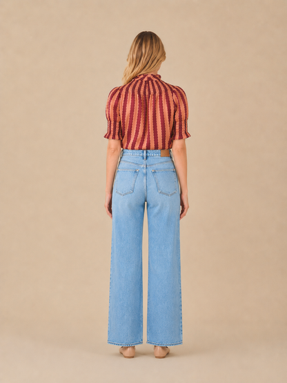 Ruffled Collar Stripe Blouse
