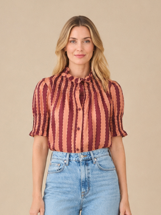 Ruffled Collar Stripe Blouse