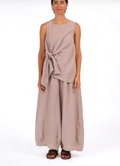 Houndstooth Linen Front Tie Up Two Piece Set