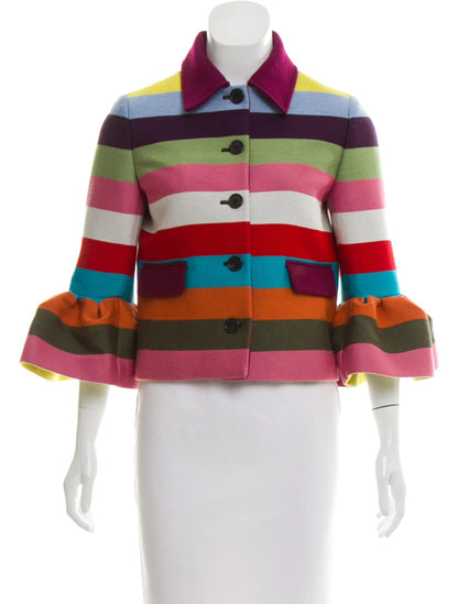 Flared Sleeves Multi-Colored Striped Lapel Jackets