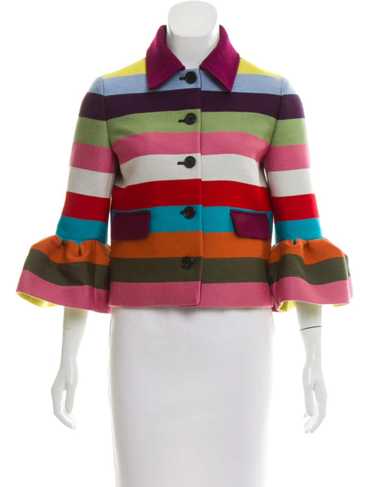 Flared Sleeves Multi-Colored Striped Lapel Jackets