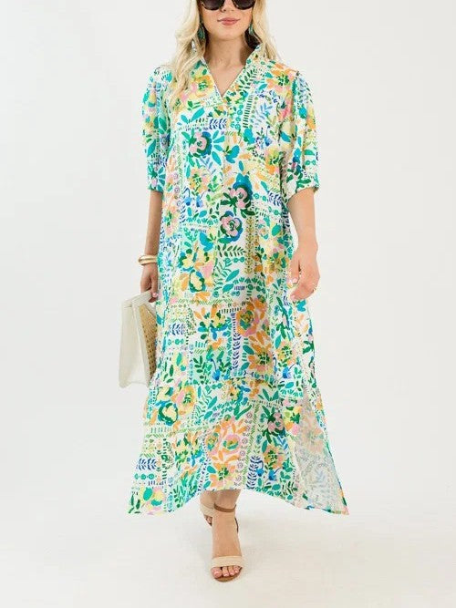 Textured Floral Maxi, Green Mix