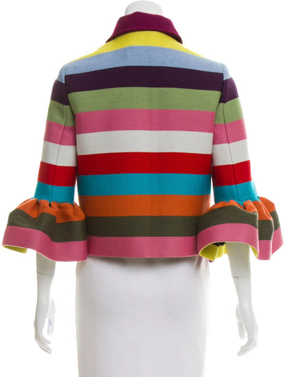 Flared Sleeves Multi-Colored Striped Lapel Jackets