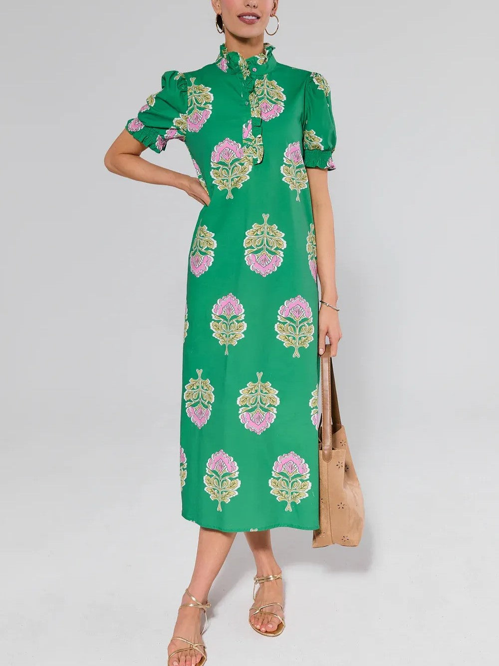 Green Floral Print Maxi Dress