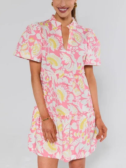 Evan Pink Floral Short Dress