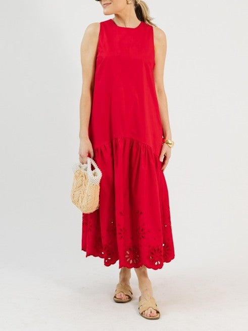 Embroidered Flowers Midi Dress