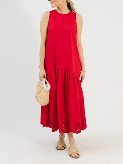 Embroidered Flowers Midi Dress
