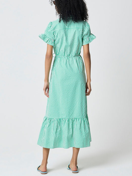 Striped ruffle-sleeve shirt-dress