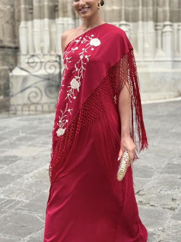 Floral Embroidered Fringe Maxi Dress
