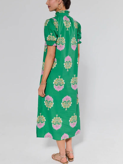 Green Floral Print Maxi Dress