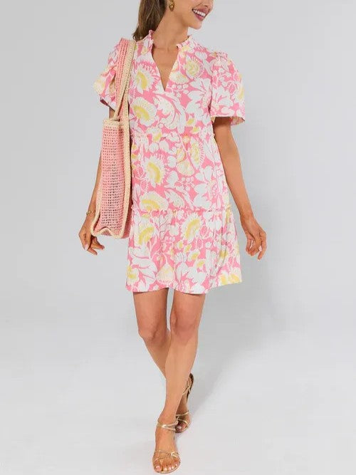 Evan Pink Floral Short Dress