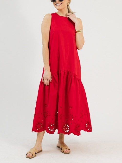 Embroidered Flowers Midi Dress