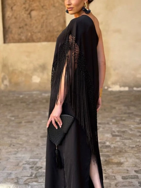 Floral Embroidered Fringe Maxi Dress