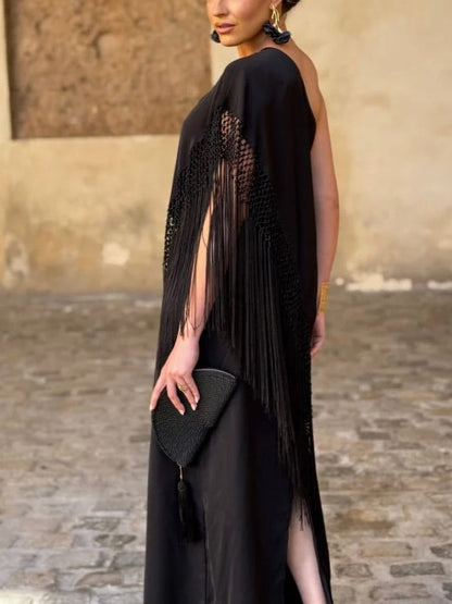 Floral Embroidered Fringe Maxi Dress